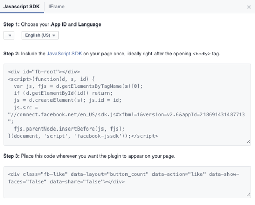 facebook like button configuration
