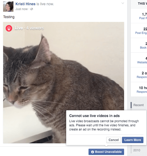 facebook live video boost unavailable