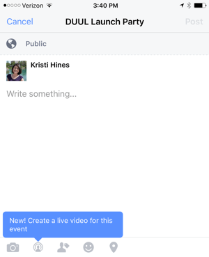 facebook live video event page