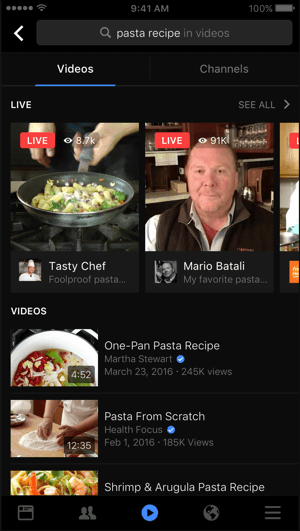 facebook live video search