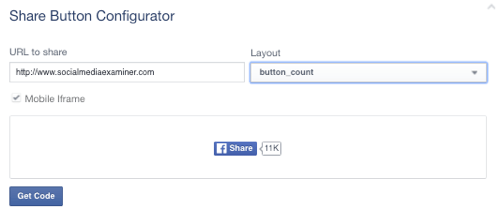 facebook share button set to url