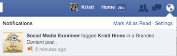 facebook page tagged notification