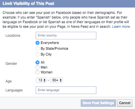 limit visibility of shares to facebook page