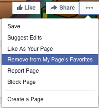 unlike facebook page as your page