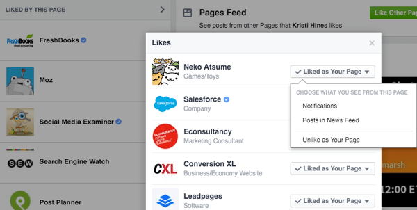 unlike facebook page as your page