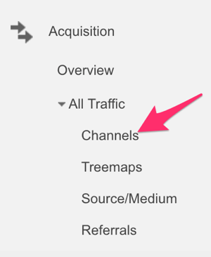 google analytics acquisition menu to select channel