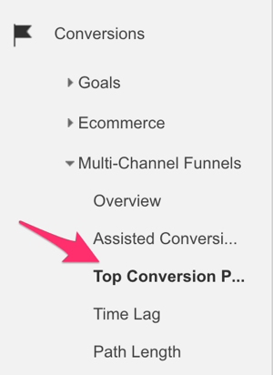 google analytics conversions menu to select top conversion paths