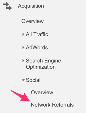 google analytics acquisition menu to select network referrals