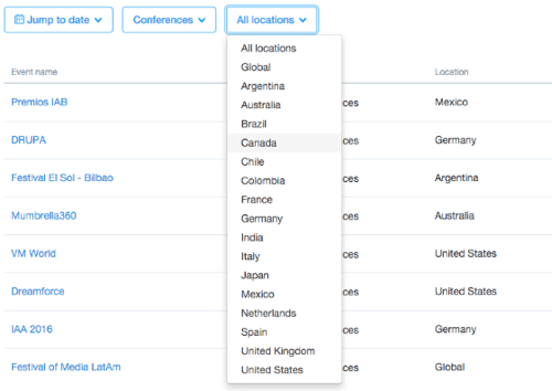 filter twitter event list by location