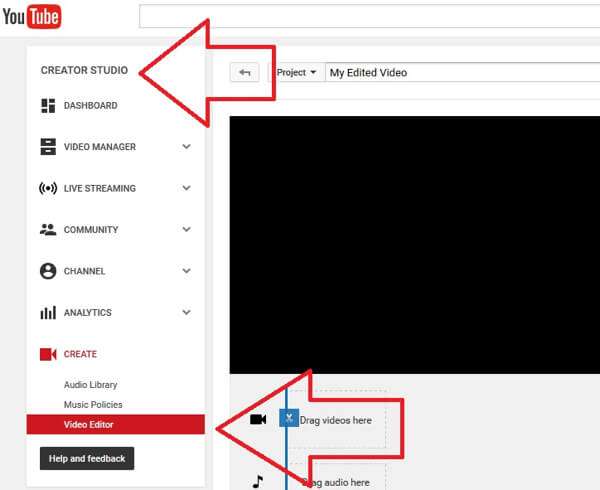 open video editor tool in youtube creator studio