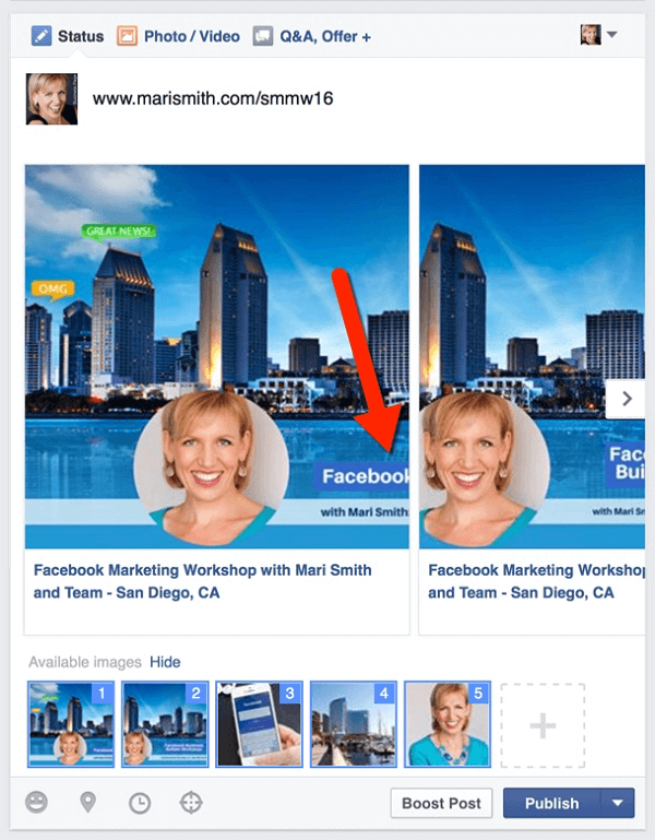 facebook link post carousel