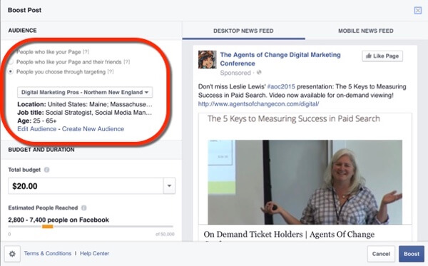 facebook post boost target segmented email lists