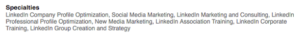 keywords added to linkedin specialties section