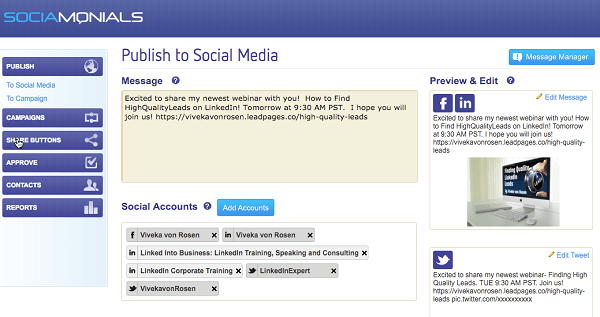 sociamonial sharing tool content publish