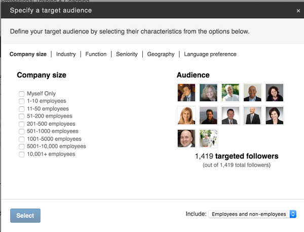 specify target audience for linkedin post