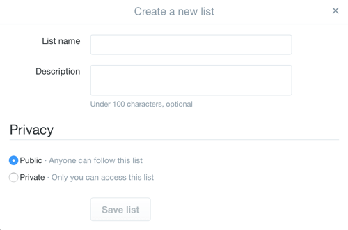 create twitter list