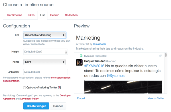 create twitter list widget