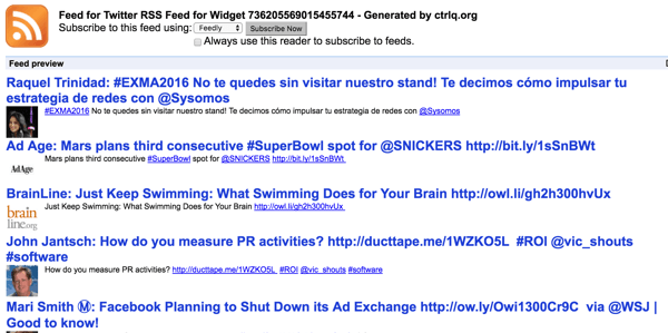 view twitter widget rss feed