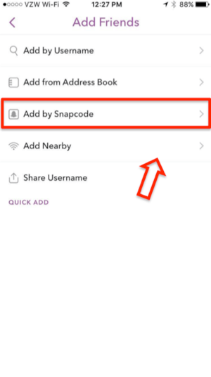 snapchat add by snapcode