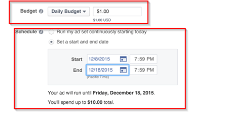 facebook ad budget and duration