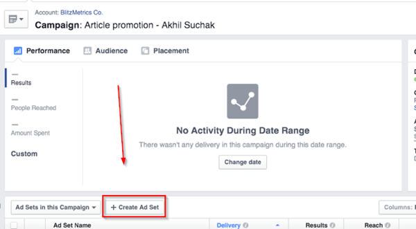 create facebook ad set