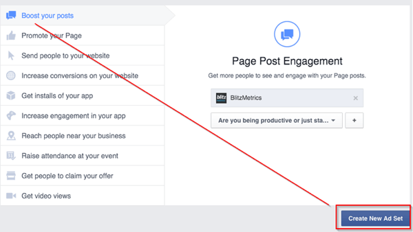 create new facebook ad set