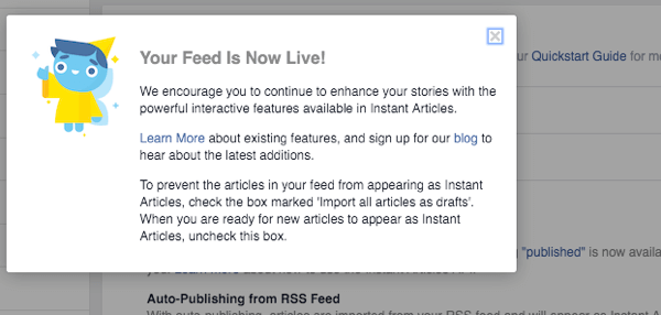 facebook instant articles feed notification