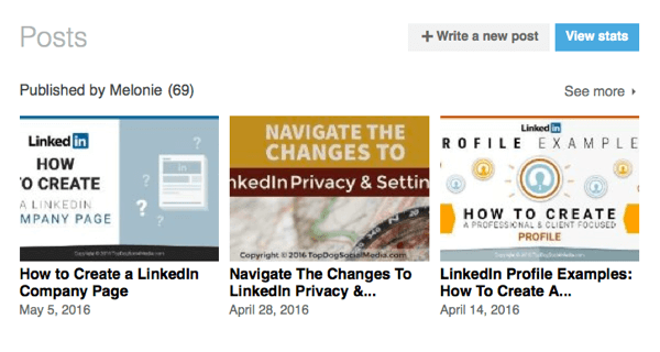 linkedin publisher posts on profile
