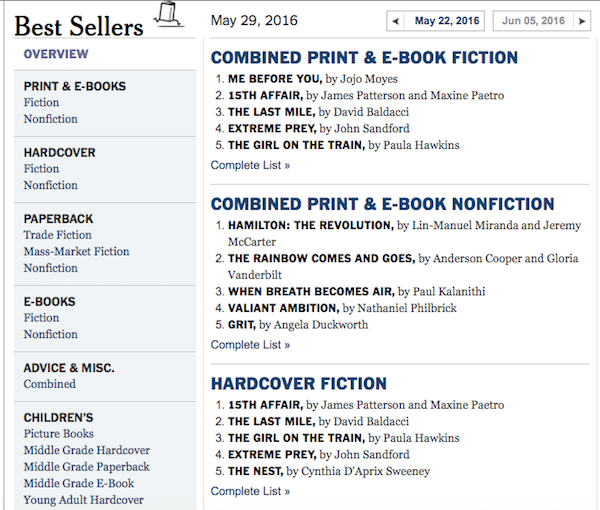 NYT best sellers list