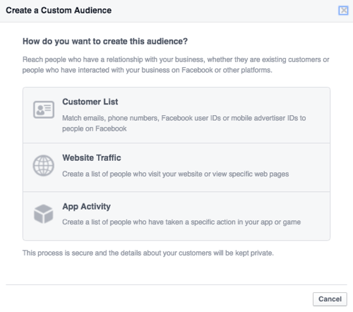 facebook upload customer database