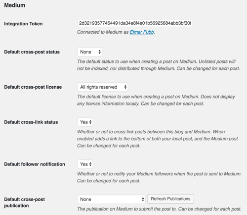 medium wordpress plugin default settings