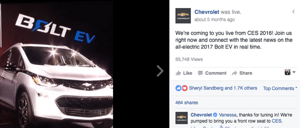 chevy facebook live