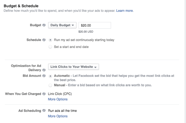 facebook ads budget and schedule