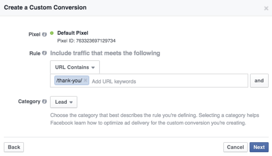 facebook ads custom conversion