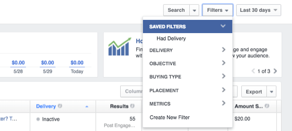 facebook ads manager filter data