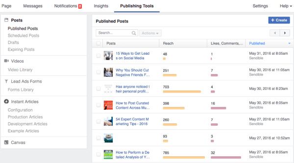 facebook publishing tools posts