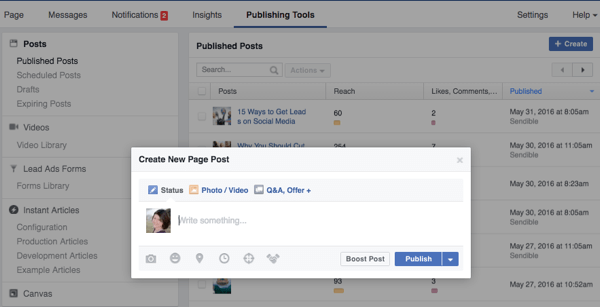 facebook publishing tools posts