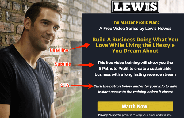 lewis howes landing page example