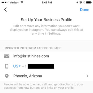 instagram business profile connect to facebook page