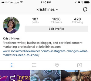 Instagram profile page