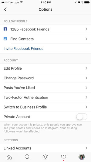 instagram business profiles options - instagram follow all facebook friends error