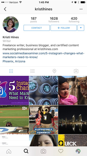 Instagram profile page