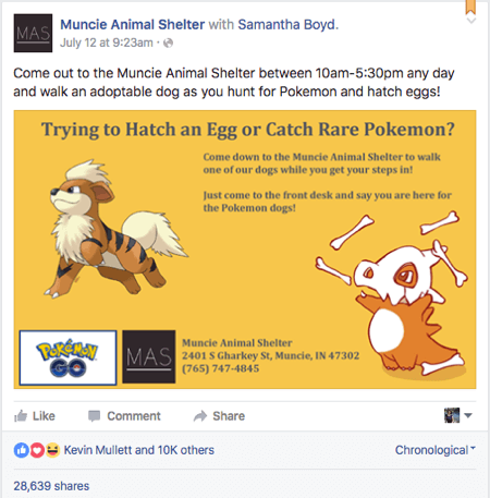 pokemon go muncie animal shelter