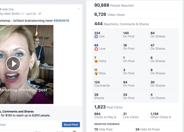 facebook live video post stats