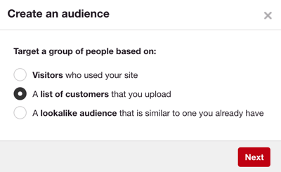pinterest ads create custom audience
