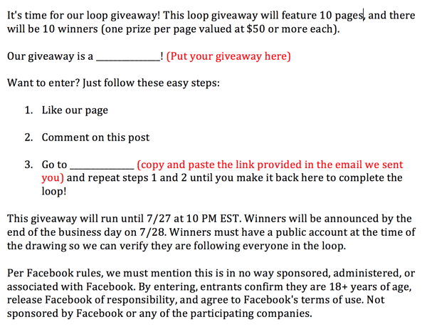 facebook loop giveaway instructions