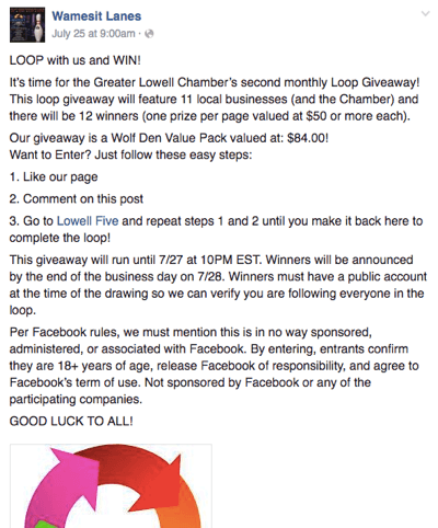 facebook loop giveaway example