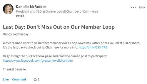 promote facebook loop giveaway on linkedin