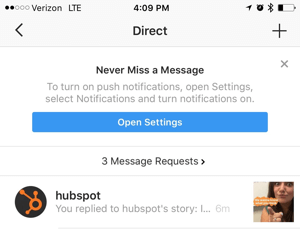 instagram story direct message inbox
