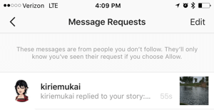 instagram story message request